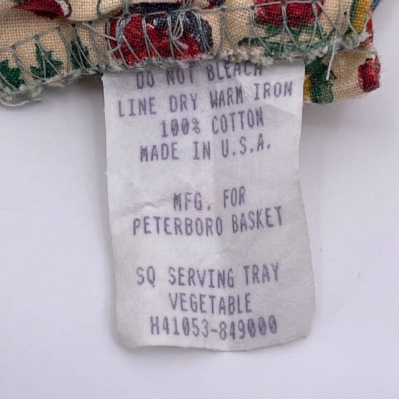 Vegetable Pattern Fabric Liner and Wrap for Peterboro Basket Square Serving Tray - Picture 7 of 7